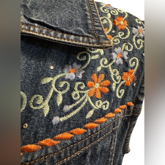 VTG GORDON & JAMES Vest Women M Denim Western Cowgirl Rodeo Embroidered Flowers - Picture 3 of 10